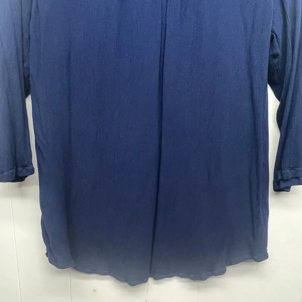 St. John's Bay V-Neck 3/4 Sleeve Navy Blue Women's Top Size Medium Crochet - Picture 8 of 11